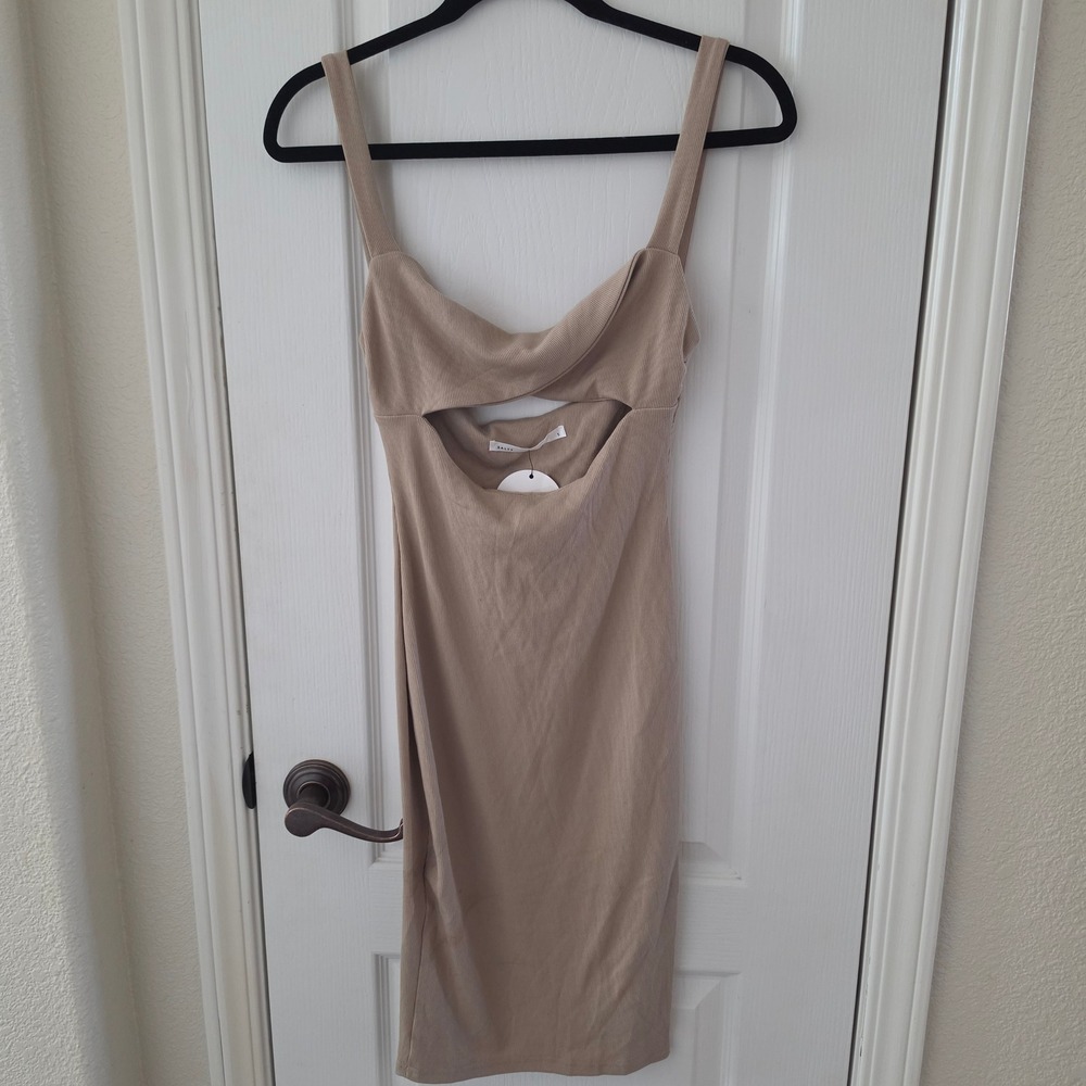 Salty Women Tan Ribbed Cut Out Bodycon Midi Dress S S3793D